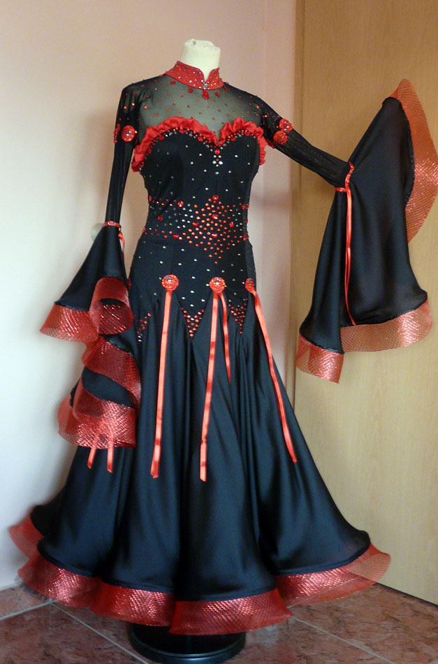 S975 Red Black Standard Dance Costume for sale - Dreamgown
