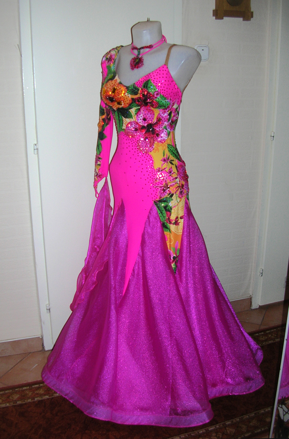 S716 Fuchsia Multicolor Standard Dress for sale - Dreamgown
