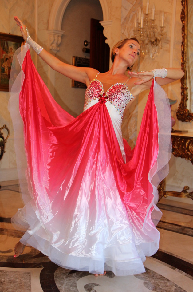 S900 White Red Standard Dance Dress for sale - Dreamgown