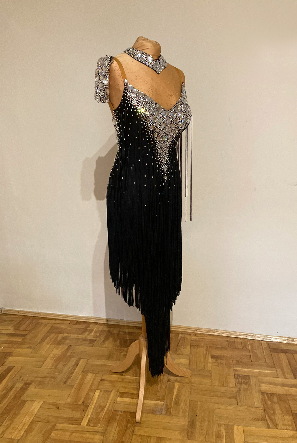 M465 Black Silver Latin Dance Dress for sale - Dreamgown